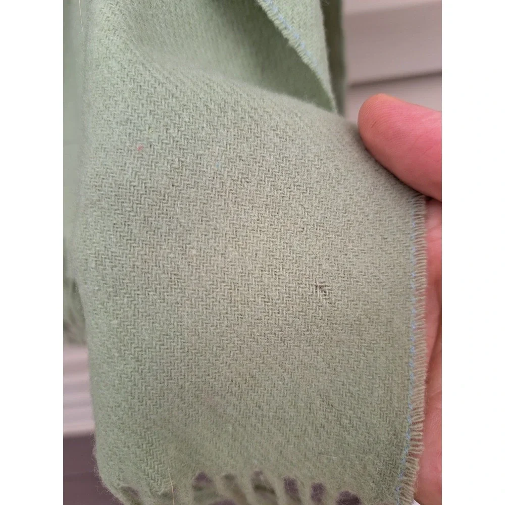Fieldcrest Celery Green Wool Cashmere Fringed Thtow Blanket  Light Soft 60 X 49